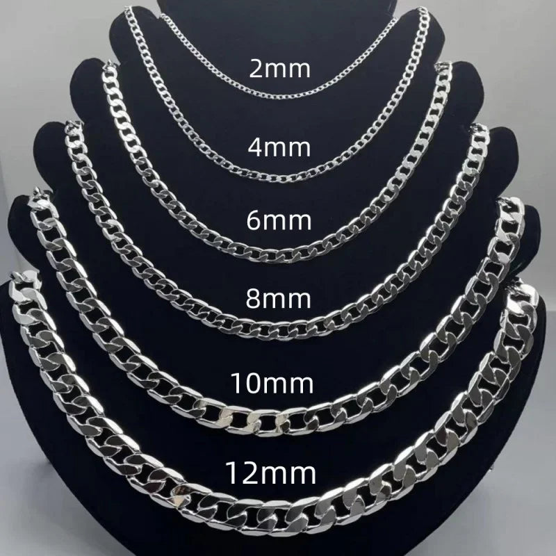 Men's 925 Sterling Silver Necklace 2/4/6/8/10/12MM 40-75cm Face Chain Necklace Lobster Clasp Men Women Engagement