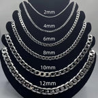 Men's 925 Sterling Silver Necklace 2/4/6/8/10/12MM 40-75cm Face Chain Necklace Lobster Clasp Men Women Engagement