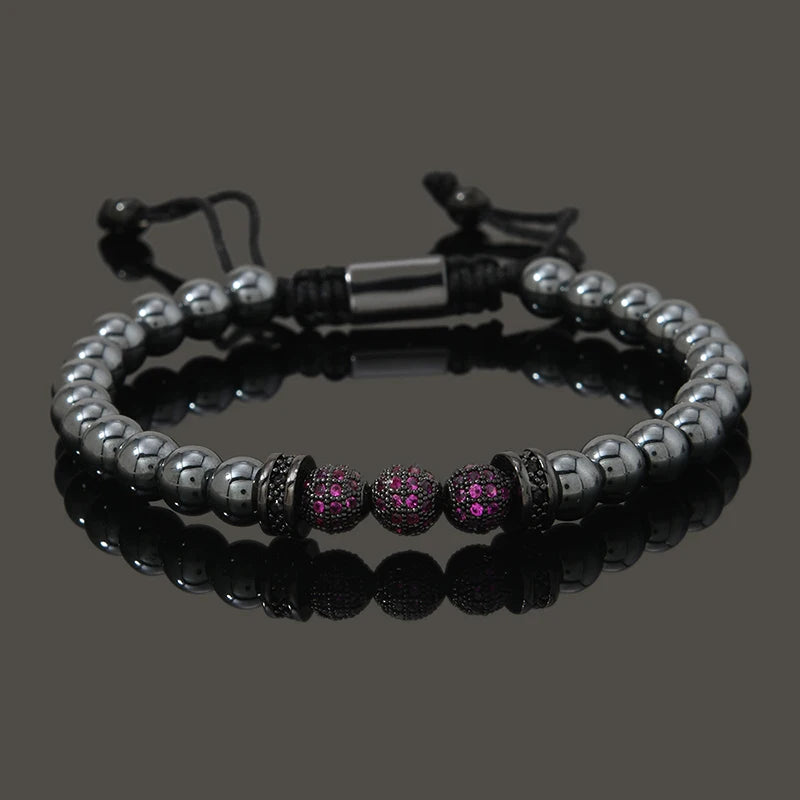 Luxury Natural Hematite Stone Beads CZ Ball Charms Man Bracelet For Women Hand Jewelry Gift For Boy