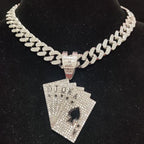 Men Women Hip Hop playing card Pendant Necklace With Crystal Cuban Chain HipHop Iced Out Bling Necklaces Fashion Charm