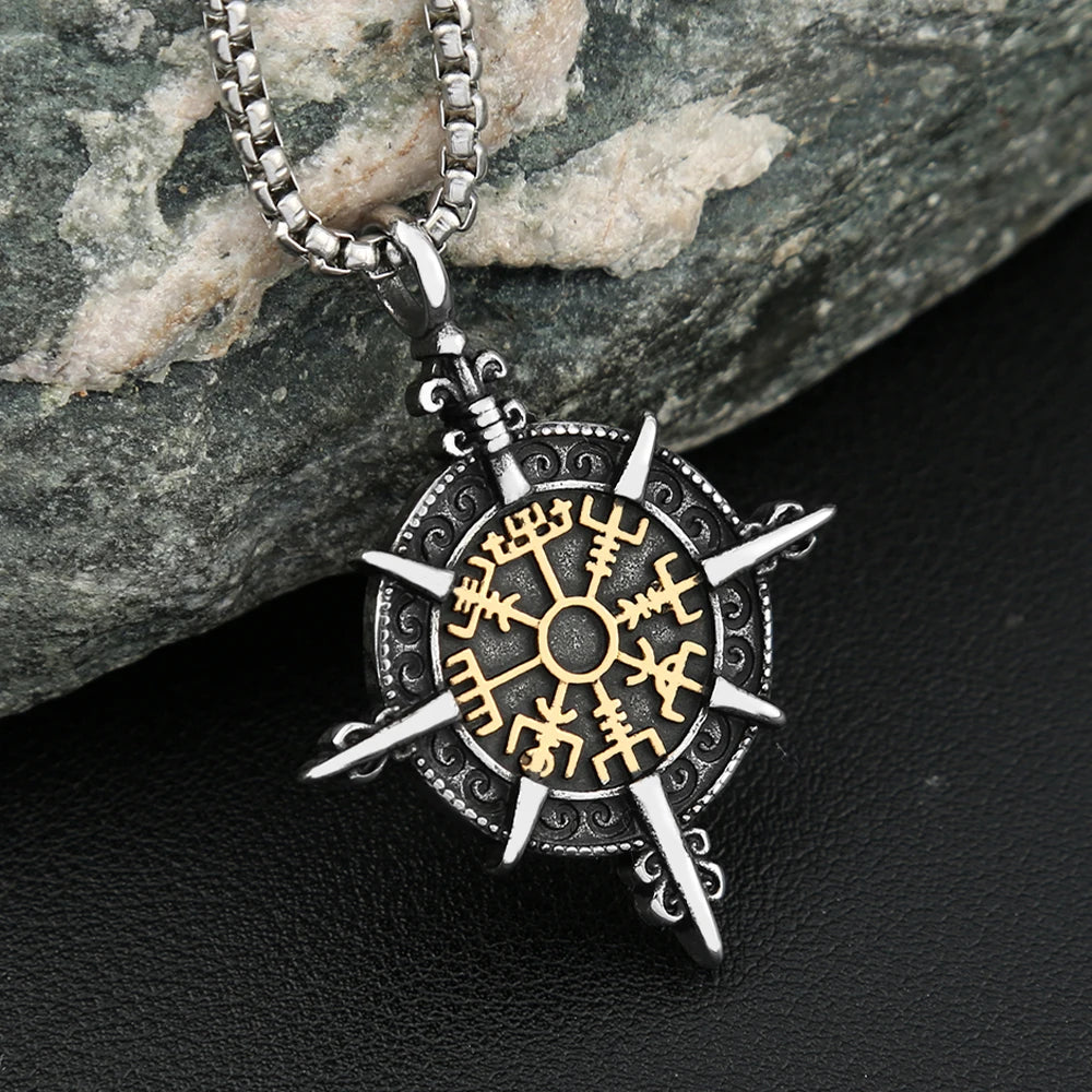 Viking Vegvisir Compass Pendant — Stainless