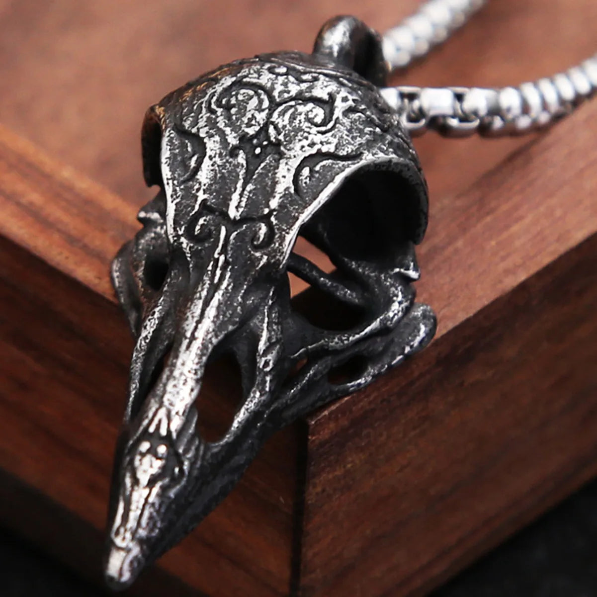 Gothic Crow Skull Pendant Necklace