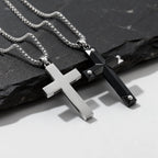 Luxury Natural Black Onyx Cross Necklace for Men,Waterproof Stainless Steel Cross Pendant,Jewelry Gift for Husband