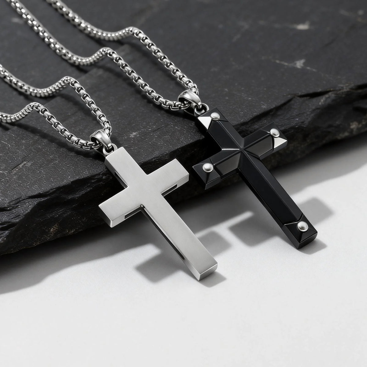 Luxury Natural Black Onyx Cross Necklace for Men,Waterproof Stainless Steel Cross Pendant,Jewelry Gift for Husband