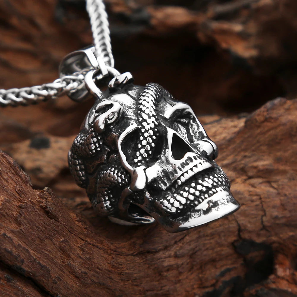 Skull Snake Pendant Necklace — Stainless Steel