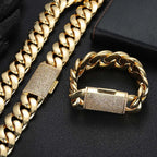 Gold Cuban Chain Necklace Iced Out 18K 12/22MM
