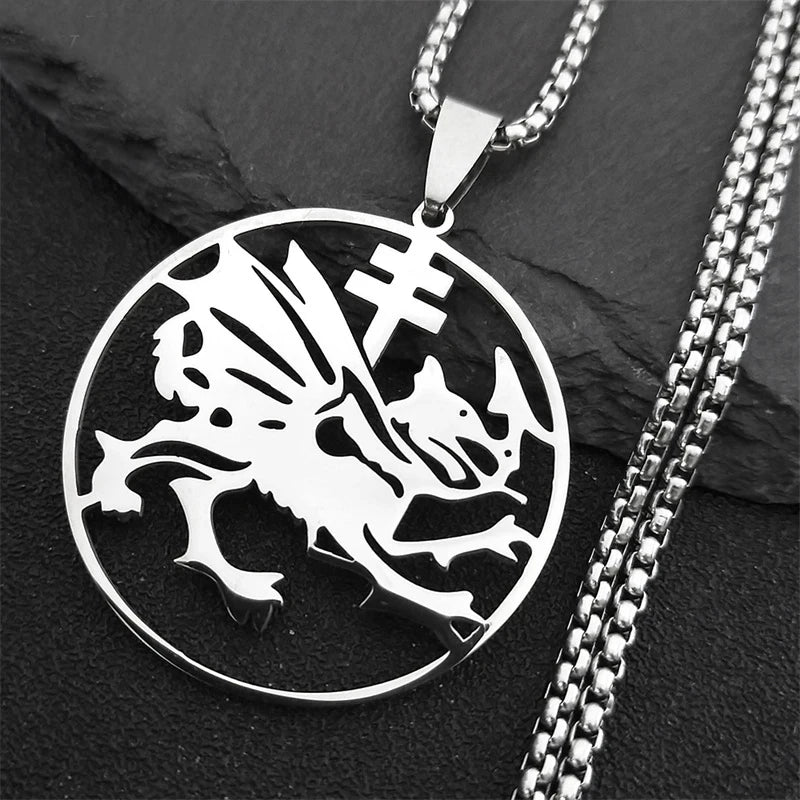 Dragon Order Pendant Silver Necklace — Stainless Steel
