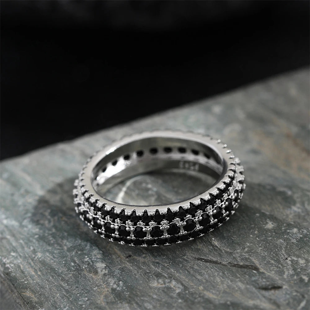 Silver Ring Inlaid Crystal Zirconium Round Ring Stone Men And Women Luxury Simple Fashion Gift Jewelry