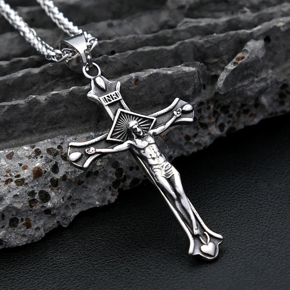 Fashion 316L Stainless Steel Christian Cross Necklace For Men Women Hip Hop Cool Religious Charm Pendant Punk Jewelry
