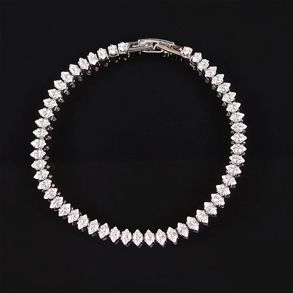 2022 New 18cm Marquise Oval Square Cut Luxury Silver Color on Hand Tennis Bracelet Bangle for Women Party Gift Jewelry
