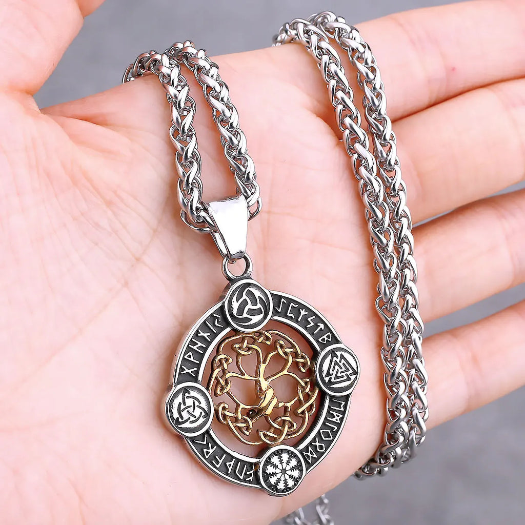 Nordic Vikings Tree of Life Odin Necklace Various Men Celtic Amulet Pendant Stainless Steel Vintage Charm Punk Jewelry