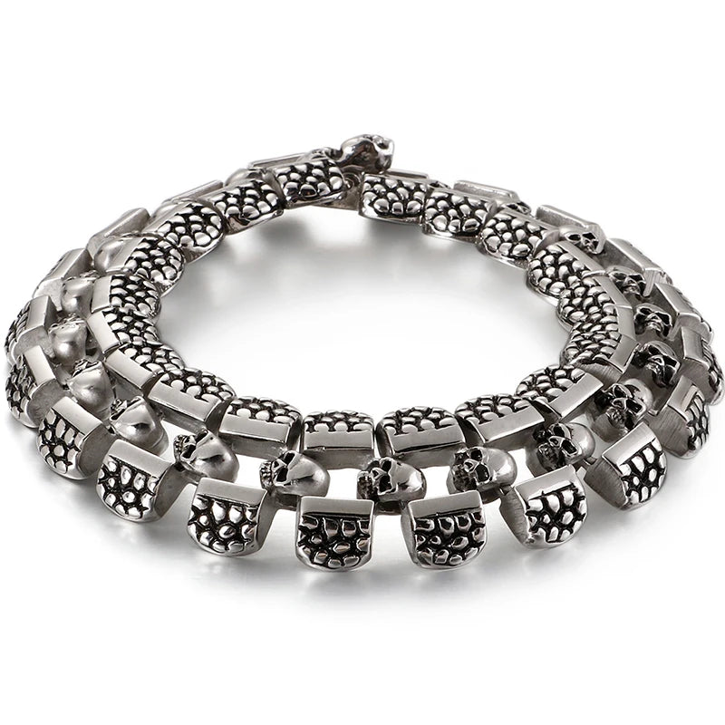 Punk Rocker Skull Bracelet For Men Cool Stainless Steel Men's Chain Bracelets Accessories Gothic Biker Jewelry Male