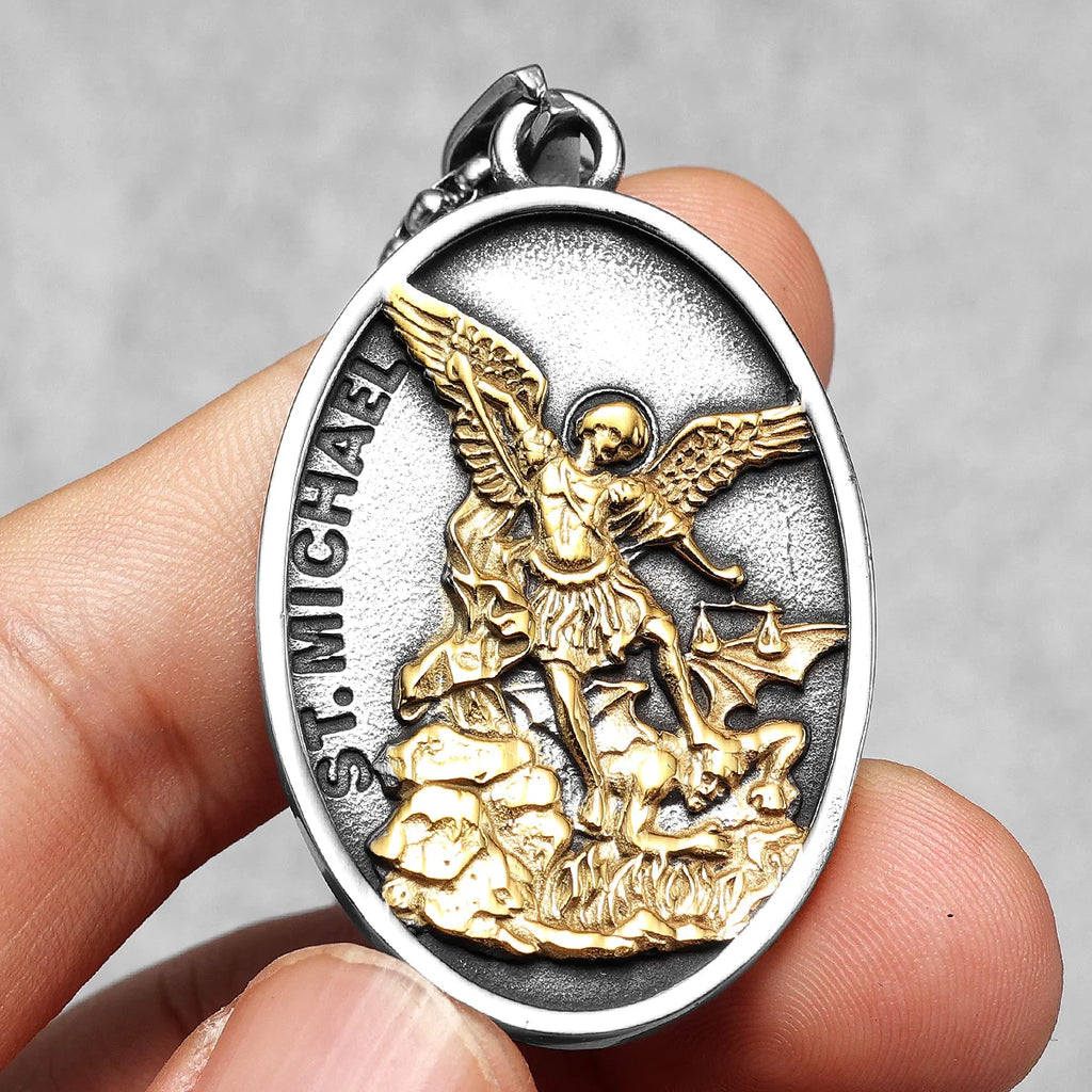 Archangel Pendant 316L Stainless Steel St.Michael Necklaces Men Amulet Chain Punk Retro Jewelry Accessories Best Gift Wholesale