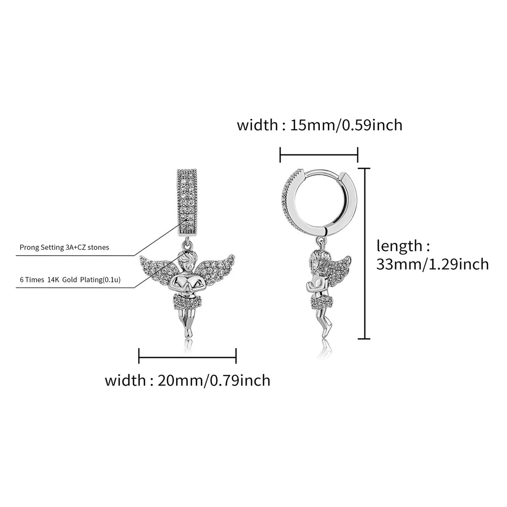 Iced Out Angel Wing Dangle Earrings CZ