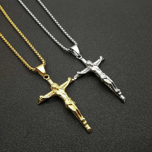 Byzantine Jesus Cross Pendant Necklace — Gold