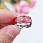 Red Personalized Couple Tungsten Carbide Ring with Spider Pattern Dome Edge,Comfortable Fit, Fashionable Daily Item,Wedding Ring
