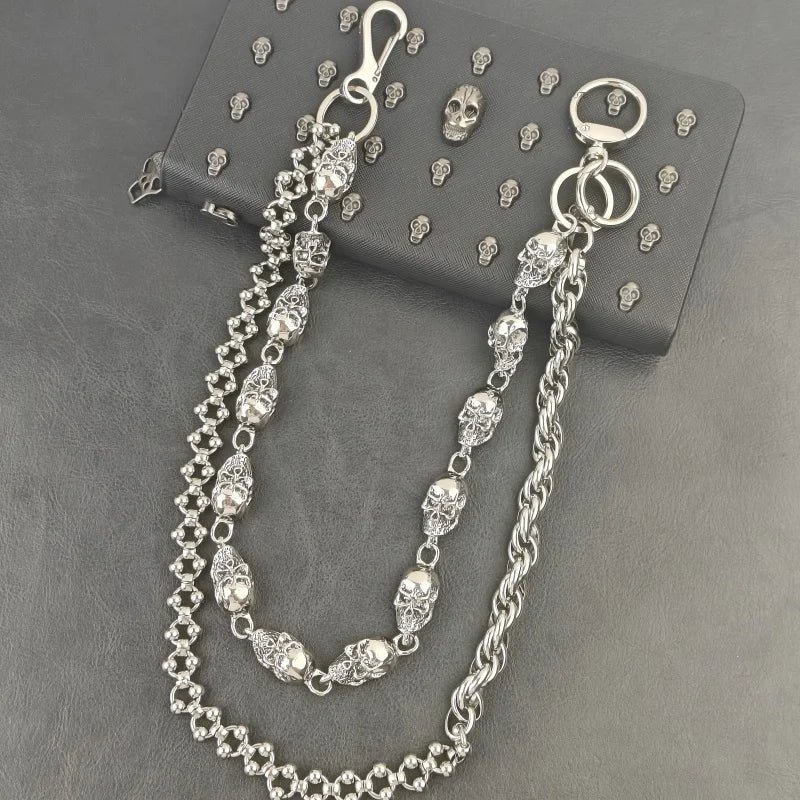 Skull Round Bead Biker Pants Chain — Stainless Steel