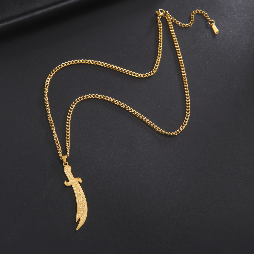 Stainless Steel Sword Necklace for Men Women Islamic Arabic Zulfiqar Sword Pendant Necklaces Muslim Jewelry Talisman