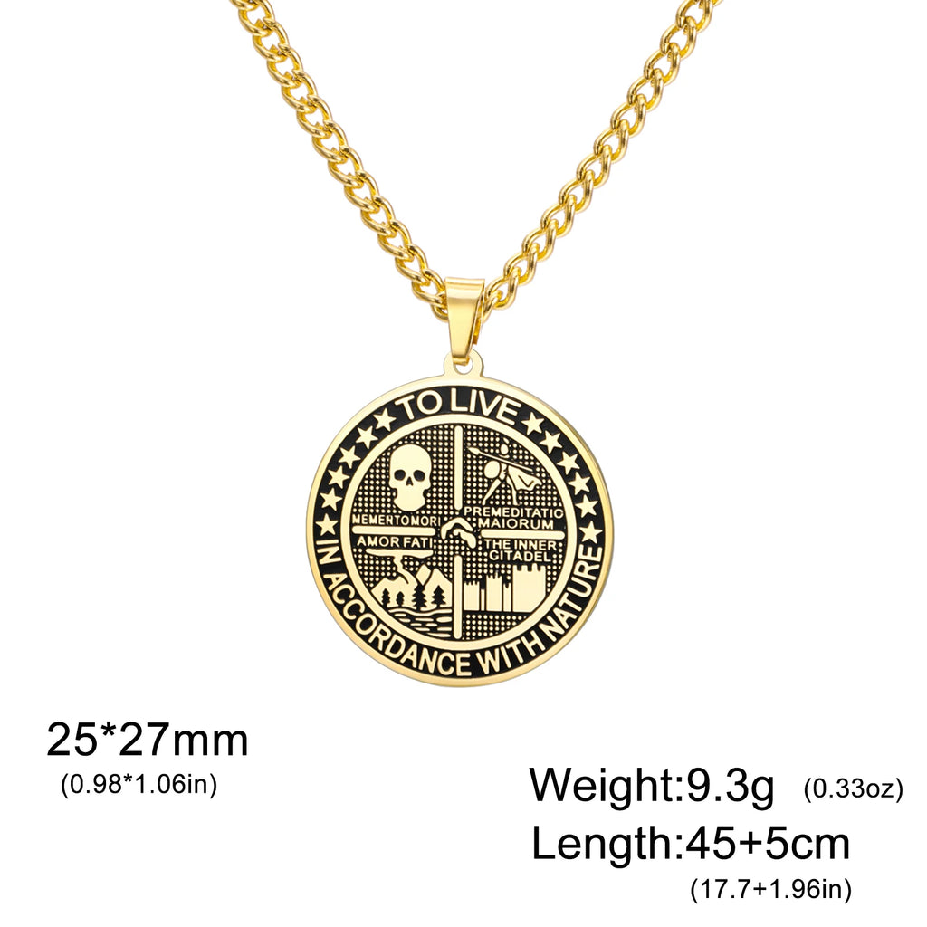 Memento Mori Stoic Medallion Pendant Necklace