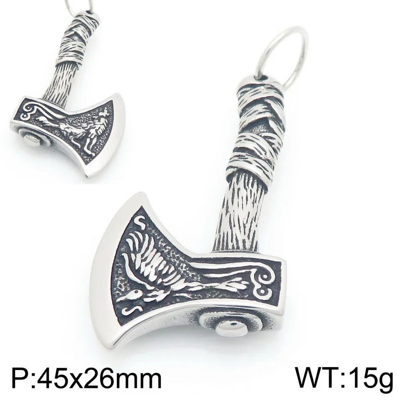 Trendy Retro Crow Prairie Wolf Double Sided Viking Tomahawk Pendant Necklace Charm Men's Necklace Metal Accessorie Party Jewelry