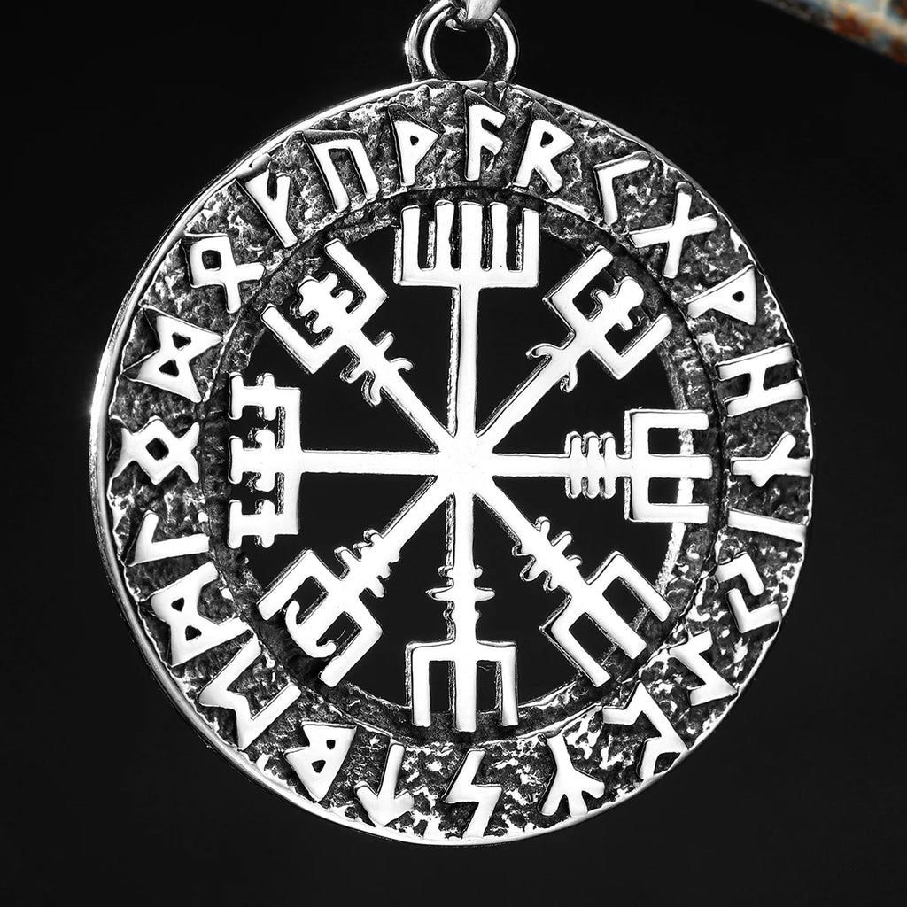 Viking Compass Stainless Steel Pendant Necklace