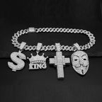 Iced Out Dollar Sign Cross Cuban Pendant — Gold