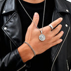 3pcs Classic Compass Necklace Set Gift for Men,Silver Gold Color Stainless Steel Bracelet Ring,Simple Jewelry Set