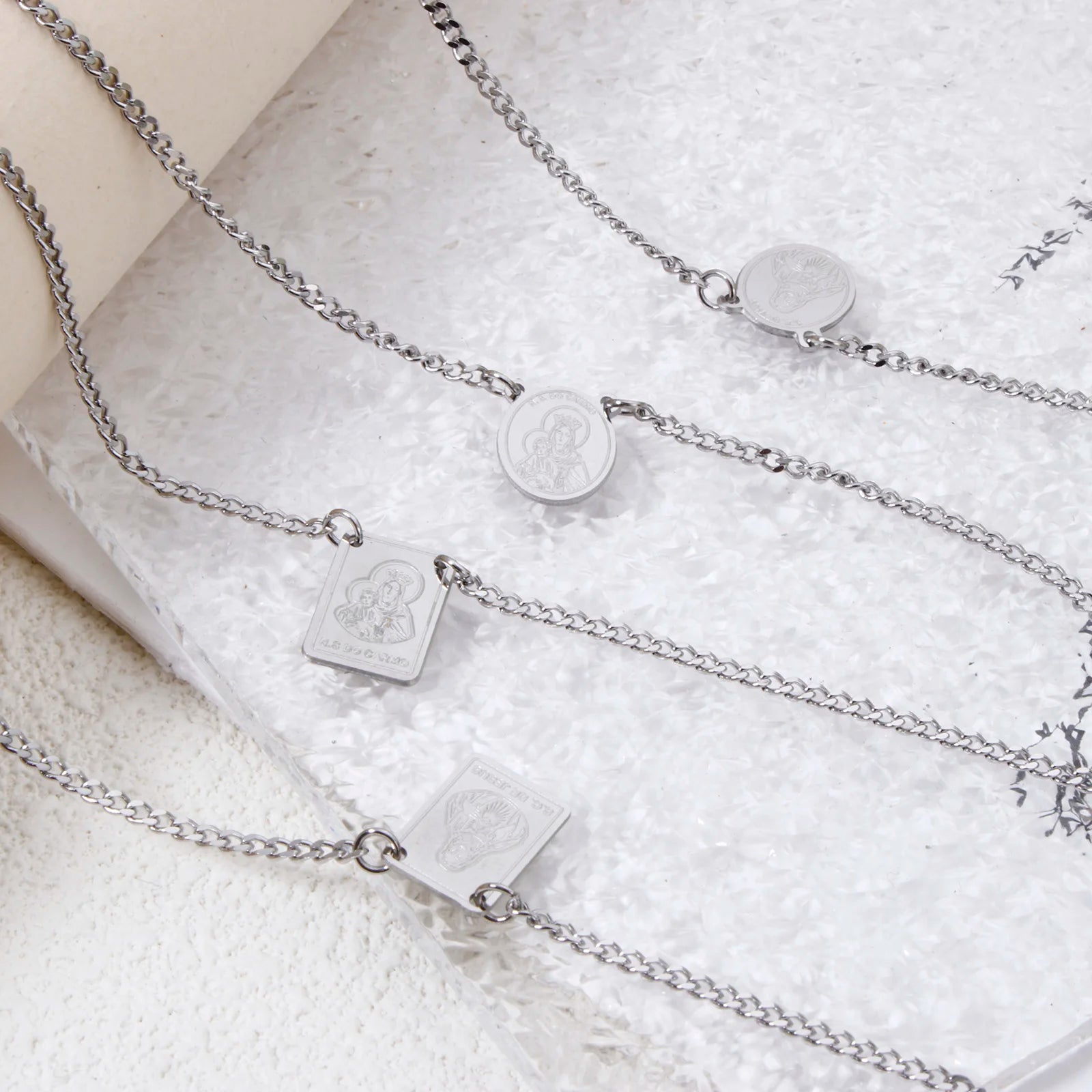 Virgin Mary Curb Chain Necklace — Silver