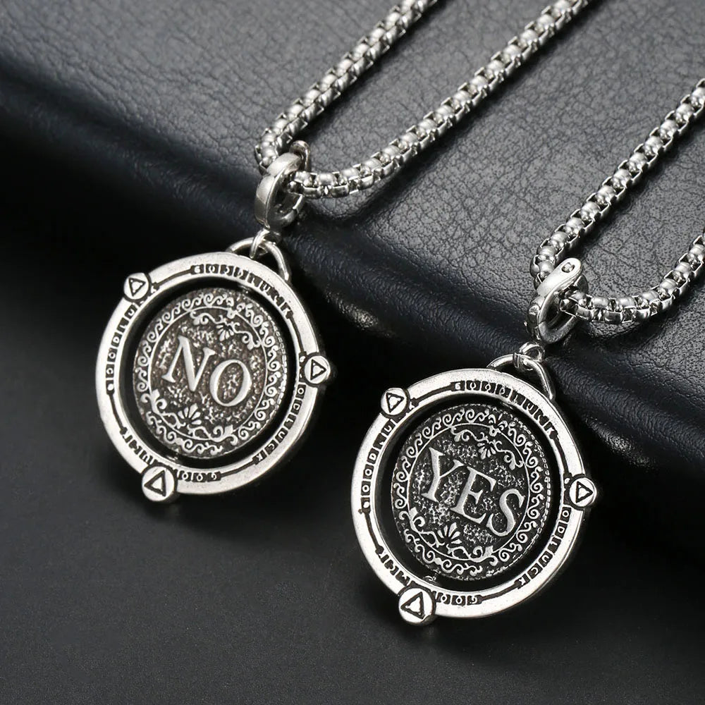 1PC INGX Vintage Ancient Rome Rotatable Round Choice "Yes or No" Necklace for Men Decision Coin Necklace Man Women