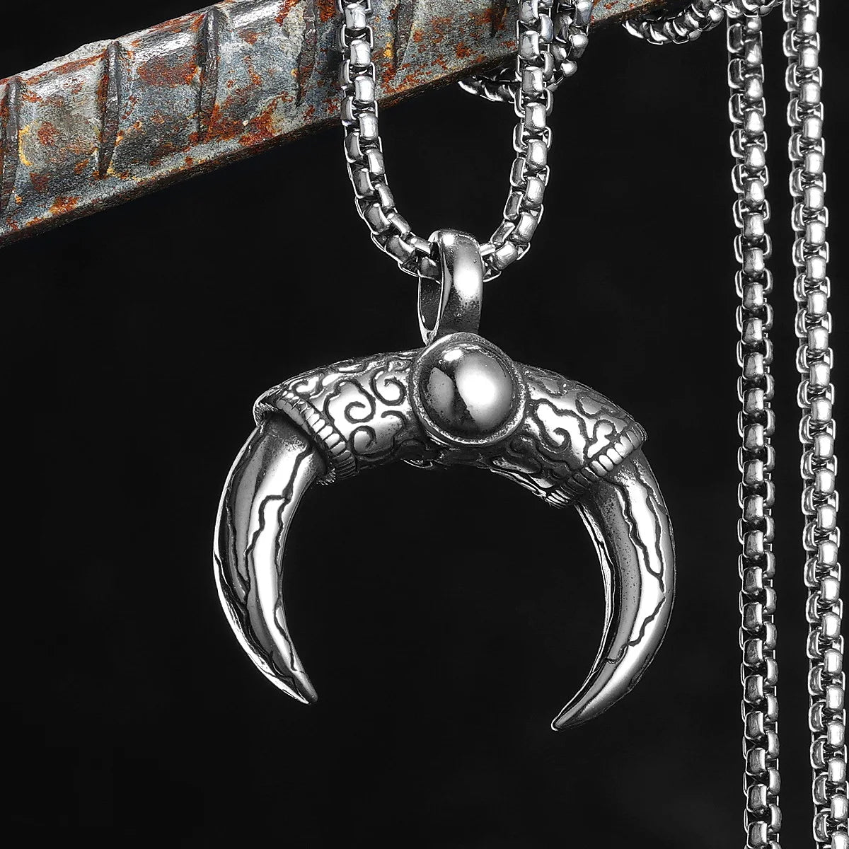 Ox Horn Pendant Necklace — Stainless Steel