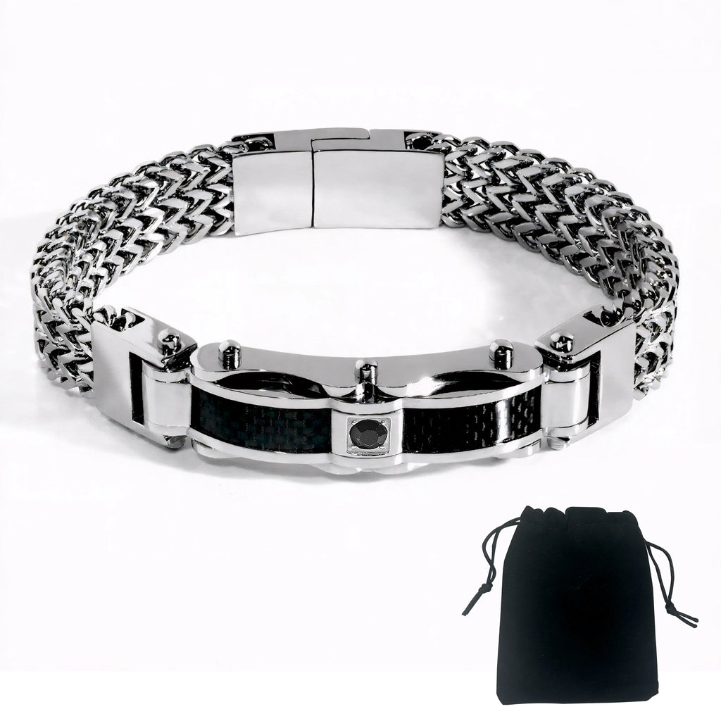 Punk Stainless Steel Bracelet 21 Cm Franco Link Chain Inlaid With Large-Grained Zircon Magnet Clasp