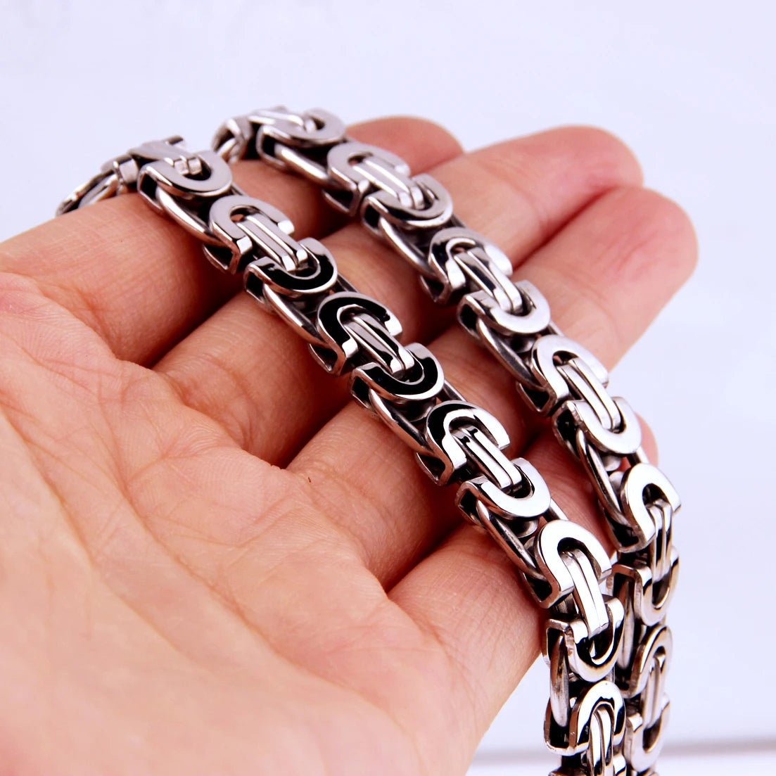 Custom Length 7"-40" 6/8/11mmm Choker Long Necklace Men Male Stainless Steel Flat Byzantine Box Chain Husband Boyfriend Gift