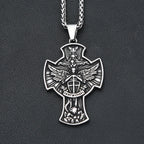 Vintage Stainless Steel Saint Michael Cross Pendant Necklaces For Men Women Fashion Religious Amulet Jewelry Gifts