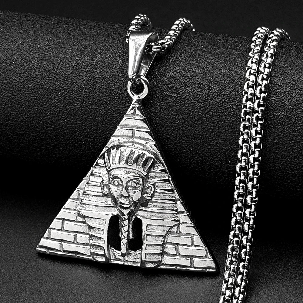 Egypt Pyramid Tutankhamun Pharaoh Pendant Necklace for Women Men Stainless Steel Gold Color Ancient Egyptian Amulet