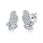 Iced Out Prayer Hand Earrings — 925 Silver