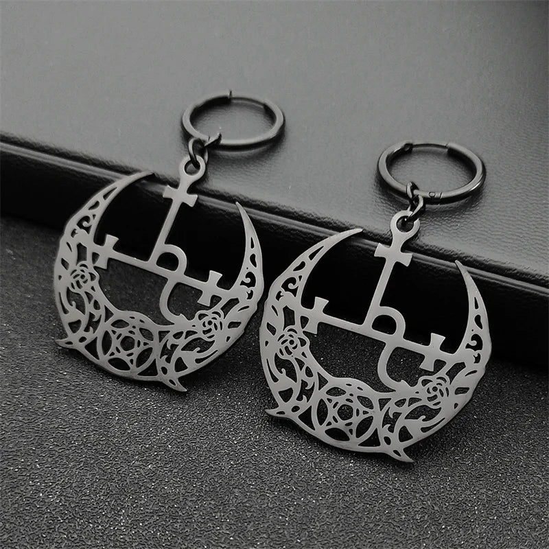 Star Moon Gold Hoop Earrings — Stainless Steel