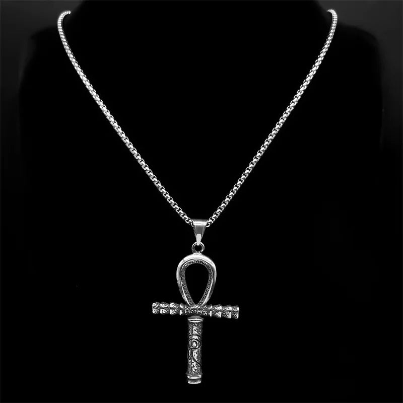 Eye of Ra Ankh Cross Silver Pendant Necklace