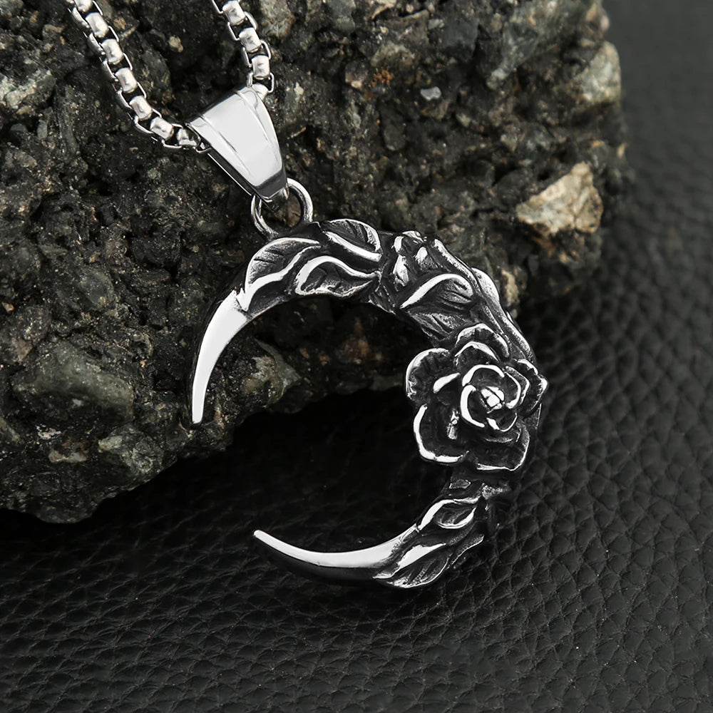 Moon Rose Pendant — Stainless Steel