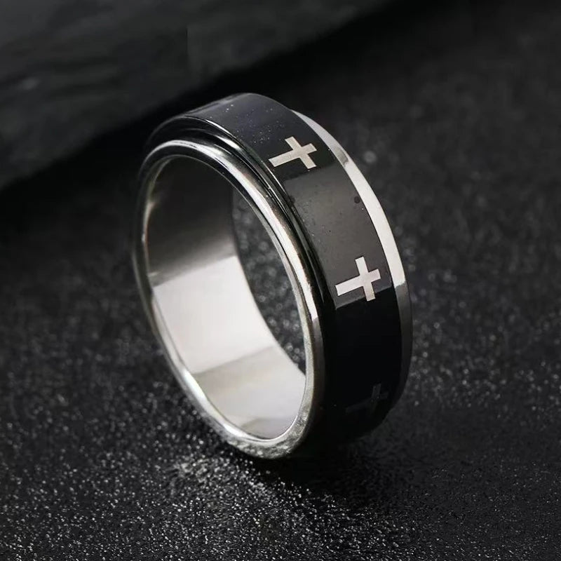 Cross Steel Ring 316L Rotating Style Finger
