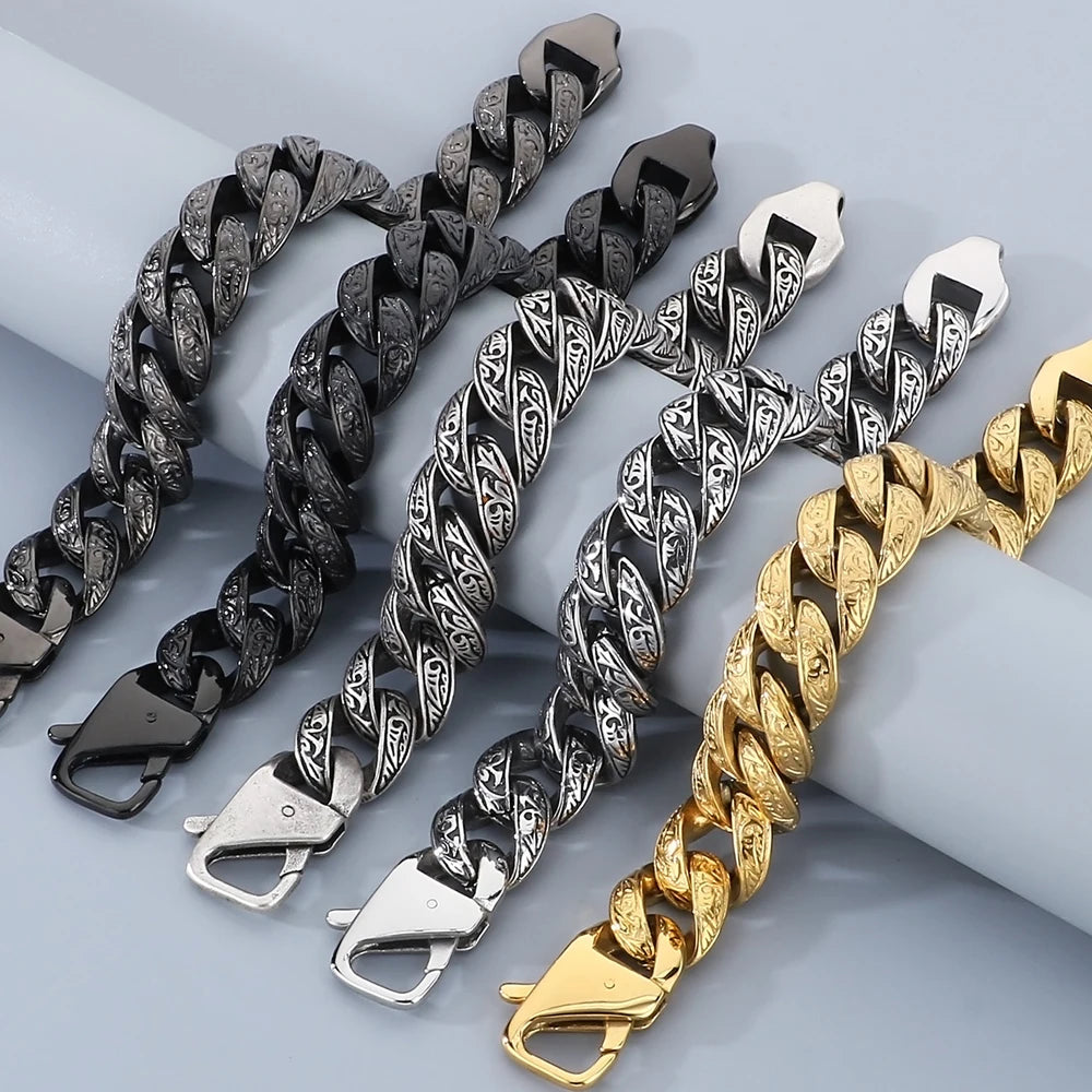 Retro Man Bracelet for Men Solid 18MM 316L Stainless Steel Curb Cuban Link Chain Bracelets Men's Hand Wrist Jewelry