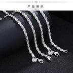 New 925 Sterling Silver 4MM Women Men chain Male Twisted Rope Necklace Fashion Silver Jewelry