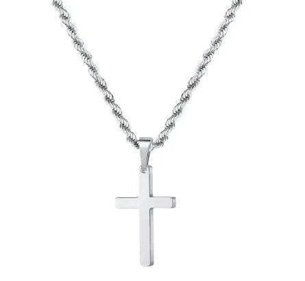 Cross Two-Tone Pendant Double Chain Necklace