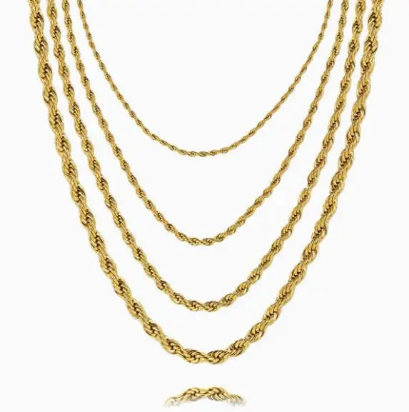 304 Stainless Steel Twist Rope Chain Necklace for Men Women PVD Silver Plated 2mm/2.5mm/3mm/4mm/5mm Width Accessories