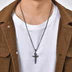 Vnox Stainless Steel Catholic Jesus Cross Necklace for Men Women, Crucifix Pendant with 60cm Cuban Chain, Religious
