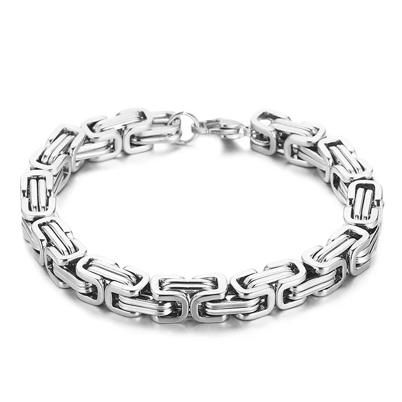 Fongten 4/5/6/8mm Byzantium Bracelet For Men Stainless Steel Box Chain Wirstband Charm Men Bangle Bracelets Jewelry