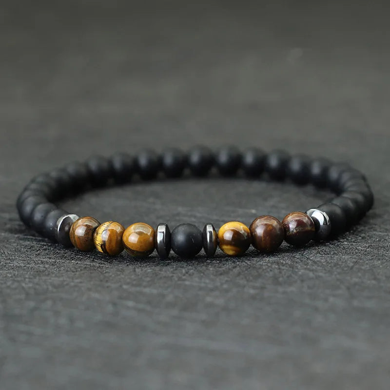 Noter Minimalist Beaded Bracelet For Men 6mm Hematite Onyx Tiger Eyes Stone Braclet Leisure Accessories Pulseras Para