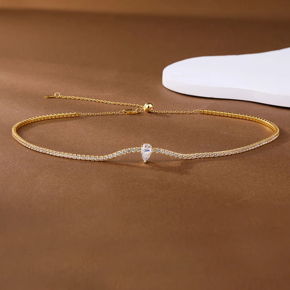 Certified Full Moissanite Riviera Tennis Necklace with Waterdrop Diamond Pendant for Women 925 Sterling Silver