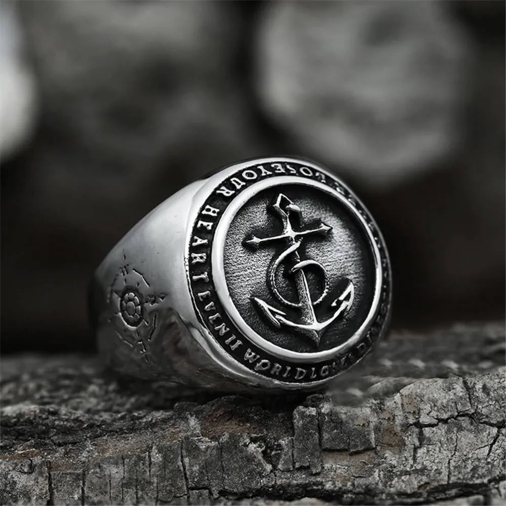 Hip Hop Trend Retro Simple Trend Punk Rock Viking Alloy Anchor Ring for Men Street Accessories