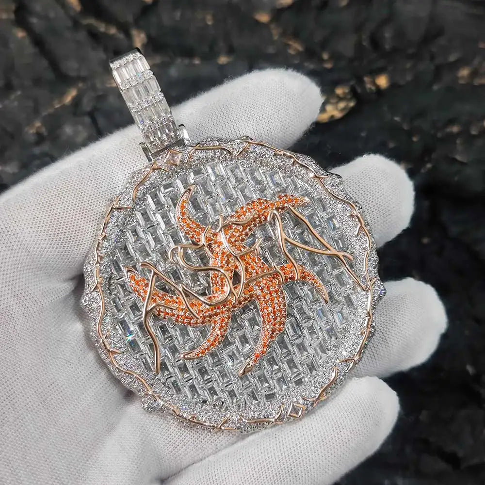 Iced Out Pendant Necklace Colorful Zircon Disc