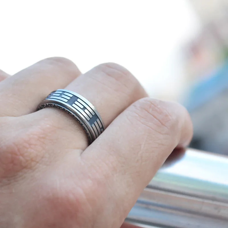 Stainless Steel Tai Chi Spinner Ring Statement